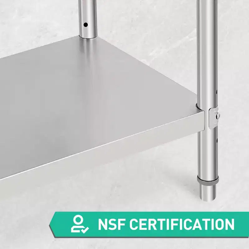 Table de préparation en acier inoxydable, 48 x 24 pouces, table de travail et de préparation de cuisine commerciale avec étagère inférieure réglable, plan de travail en métal, avec dosseret