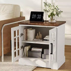 Table d'appoint moderne avec station de charge, porte en verre réglable et rangement de chevet
