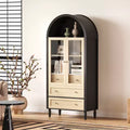 Arched Pantry Cabinet, Kitchen Cabinet with 3 Drawers, Adjustable Shelf, Tempered Glass Doors, Arched Bookshelf for Kitchen Dining Living Room
