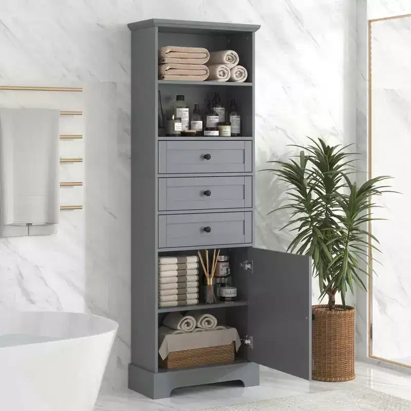 Meuble de salle de bain blanc de 91 cm avec lavabo, 2 portes et 3 tiroirs – Bois massif