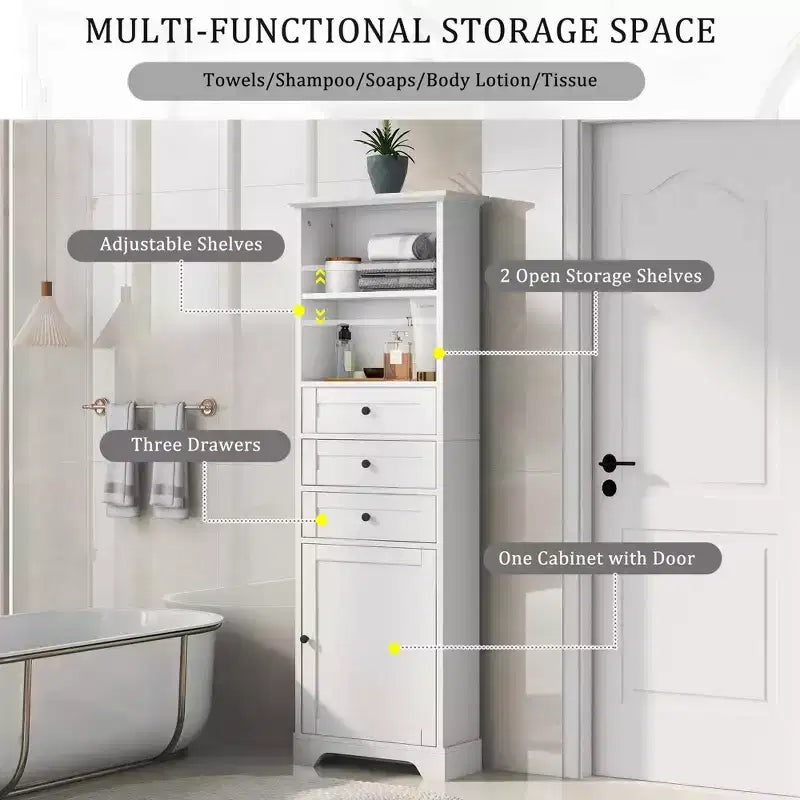 Meuble de salle de bain blanc de 91 cm avec lavabo, 2 portes et 3 tiroirs – Bois massif