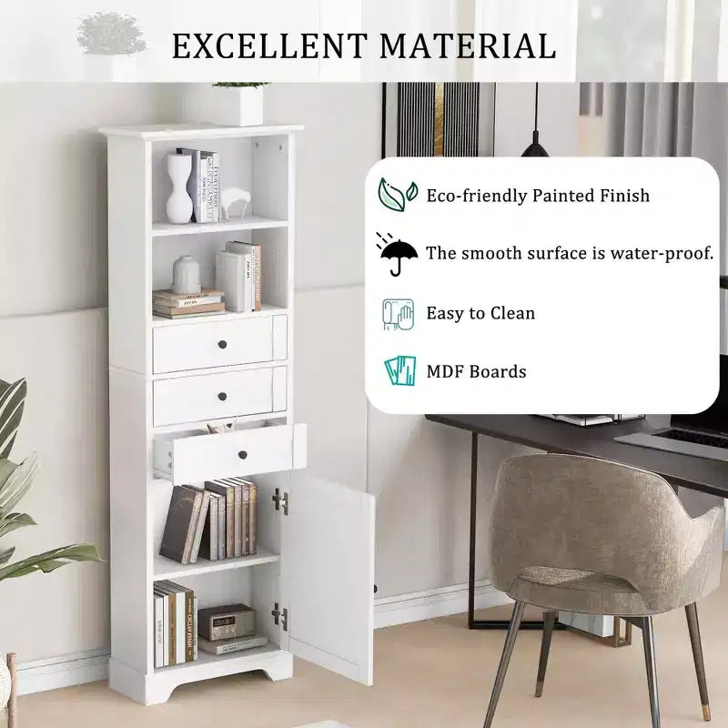 Meuble de salle de bain blanc de 91 cm avec lavabo, 2 portes et 3 tiroirs – Bois massif