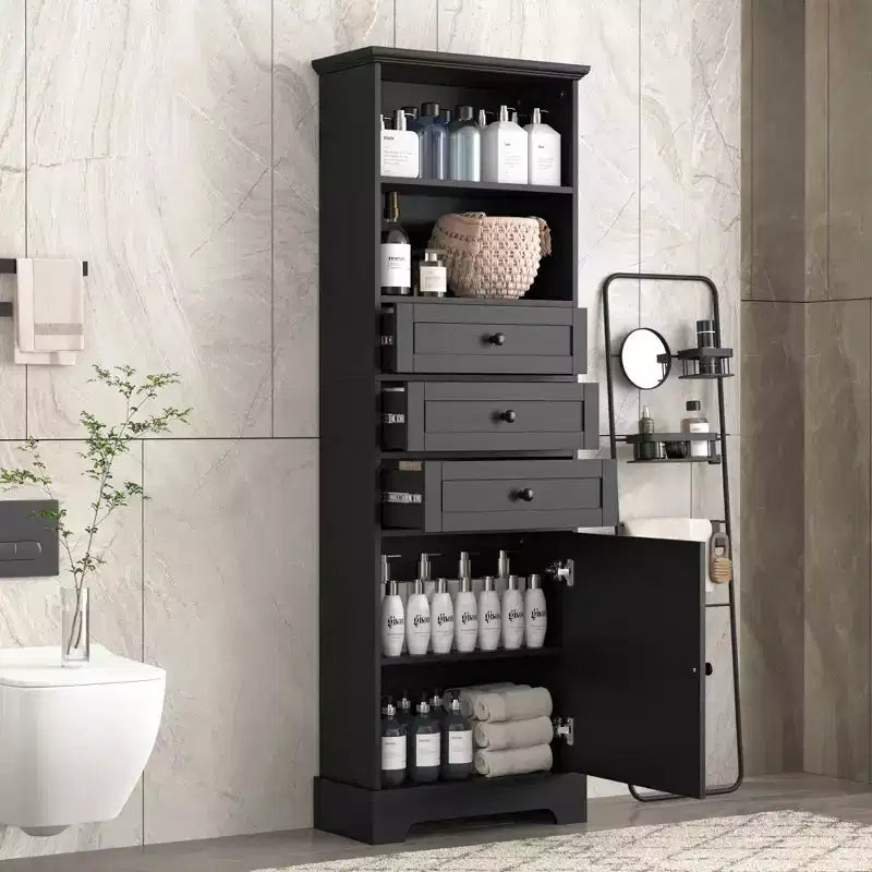 Meuble de salle de bain blanc de 91 cm avec lavabo, 2 portes et 3 tiroirs – Bois massif