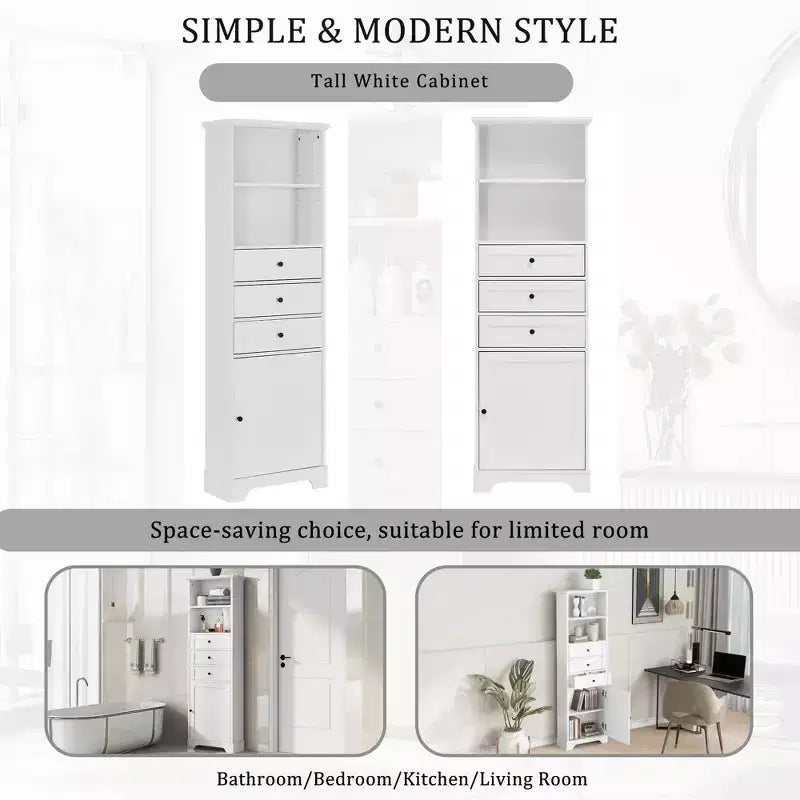 Meuble de salle de bain blanc de 91 cm avec lavabo, 2 portes et 3 tiroirs – Bois massif