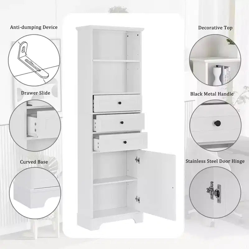Meuble de salle de bain blanc de 91 cm avec lavabo, 2 portes et 3 tiroirs – Bois massif