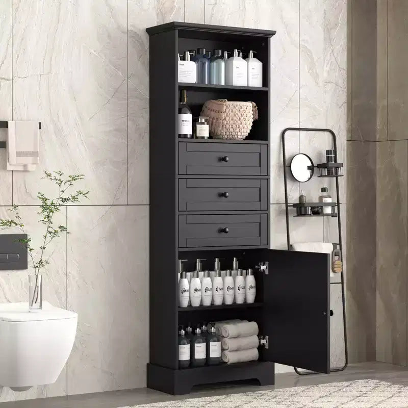 Meuble de salle de bain blanc de 91 cm avec lavabo, 2 portes et 3 tiroirs – Bois massif