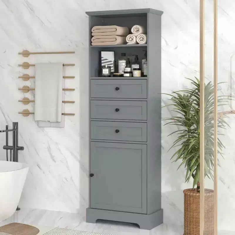 Meuble de salle de bain blanc de 91 cm avec lavabo, 2 portes et 3 tiroirs – Bois massif