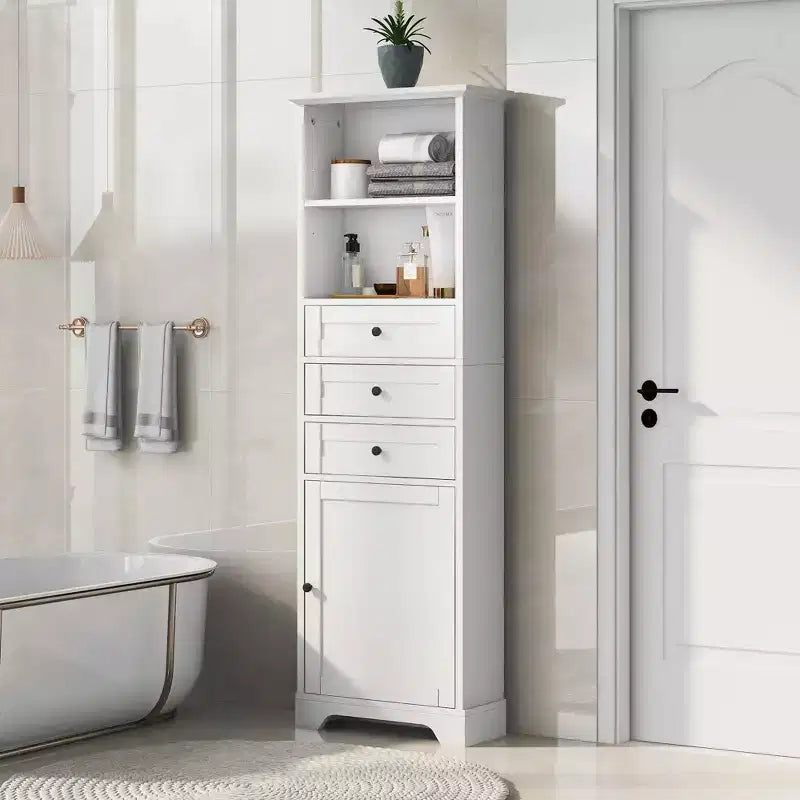 Meuble de salle de bain blanc de 91 cm avec lavabo, 2 portes et 3 tiroirs – Bois massif