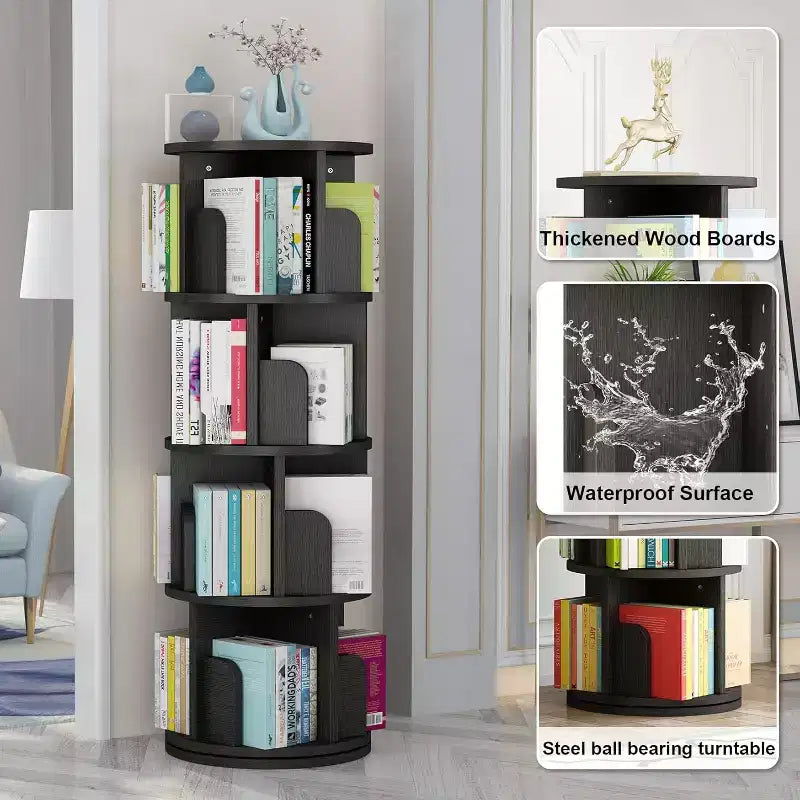 Bibliothèque rotative à 3 niveaux, tour rotative en bois à 360°, bibliothèque étroite verticale pour enfants et adultes, organisateur pour chambre et salon