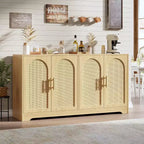 Buffet enfilade de 150 cm avec 4 portes en rotin, console moderne, meuble de bar à café pour salon, cuisine, salle à manger