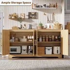 Buffet enfilade de 150 cm avec 4 portes en rotin, console moderne, meuble de bar à café pour salon, cuisine, salle à manger