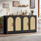 Buffet enfilade de 150 cm avec 4 portes en rotin, console moderne, meuble de bar à café pour salon, cuisine, salle à manger
