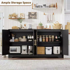 Buffet enfilade de 150 cm avec 4 portes en rotin, console moderne, meuble de bar à café pour salon, cuisine, salle à manger
