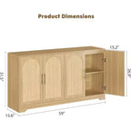 Buffet enfilade de 150 cm avec 4 portes en rotin, console moderne, meuble de bar à café pour salon, cuisine, salle à manger