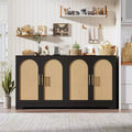 59 Sideboard Buffet Cabinet with 4 Rattan Doors, Modern Console Table Accent Coffee Bar Cabinet for Living Room, Kitchen, Dining Room