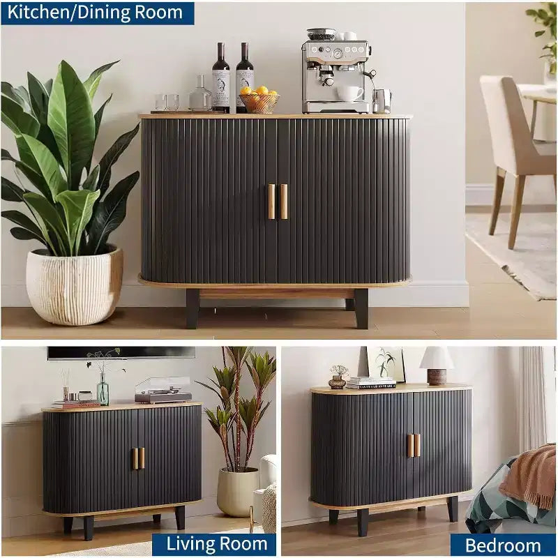 Buffet de 101,6 cm avec portes coulissantes et étagère réglable, Meuble de rangement moderne, Console de bar pour salle à manger et cuisine