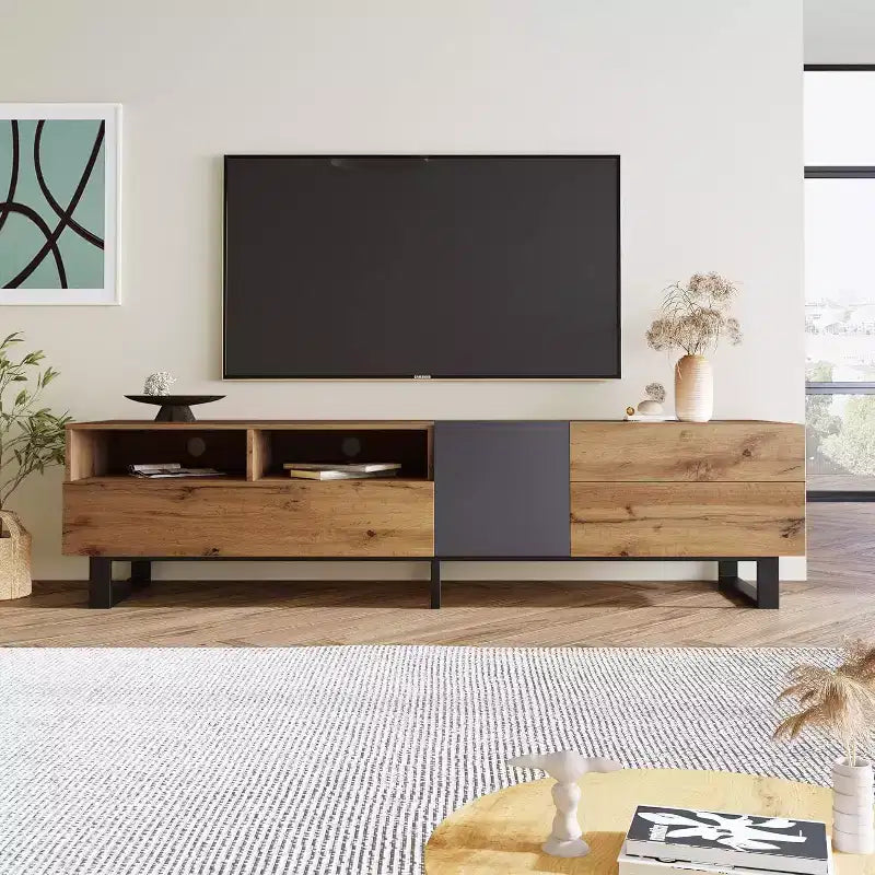 Modern TV Stand for 80 Inch TV, Media Console Table, Large Highboy Entertainment Center with Storage Cabinet for Theatre