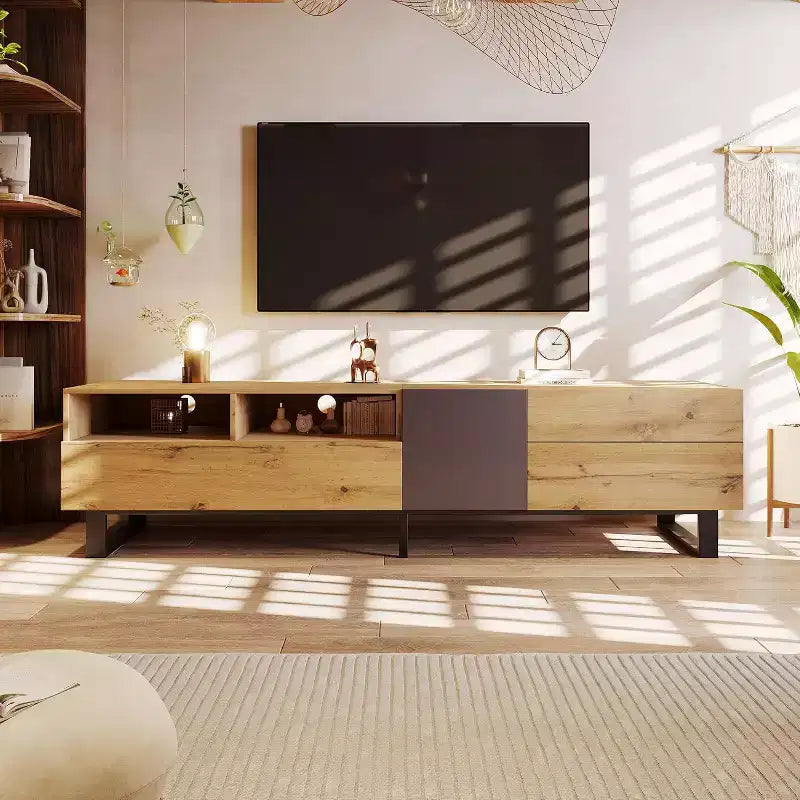 Meuble TV moderne pour téléviseur de 80 pouces, console multimédia, grand centre de divertissement haut avec rangement pour salle de cinéma