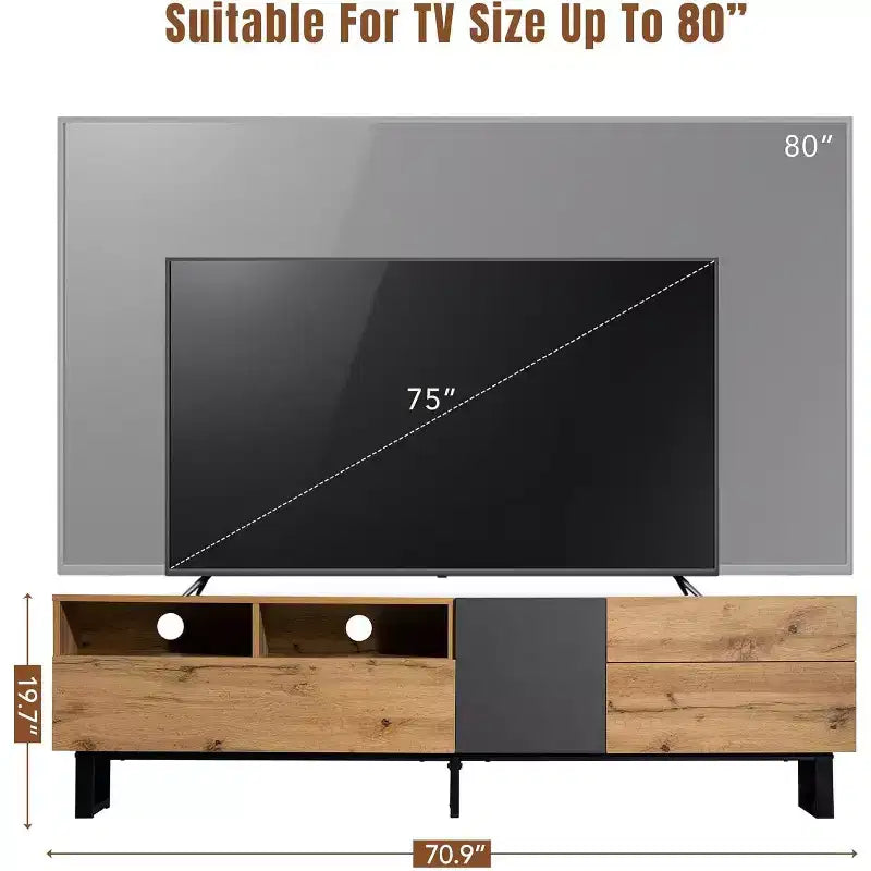 Meuble TV moderne pour téléviseur de 80 pouces, console multimédia, grand centre de divertissement haut avec rangement pour salle de cinéma