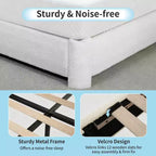 Lit plateforme en tissu bouclette avec tête de lit réglable – Angles arrondis