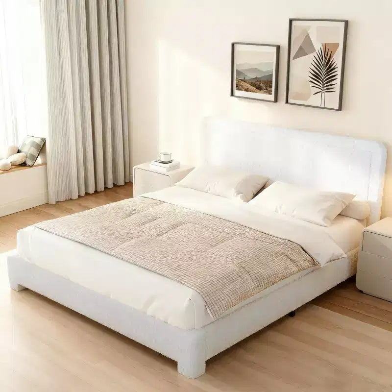 Lit plateforme en tissu bouclette avec tête de lit réglable – Angles arrondis