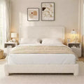 Dyonery Boucle Bed Frame with Adjustable Headboard, Soft Cloud Teddy Fabric Platform Bed with Rounded Corners & Quiet, Noise-Free Design