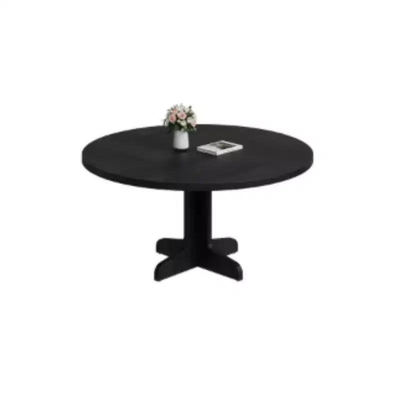 Black Round Dining Table with Curved Legs - Wood Panel Construction Suitable for Dining Room