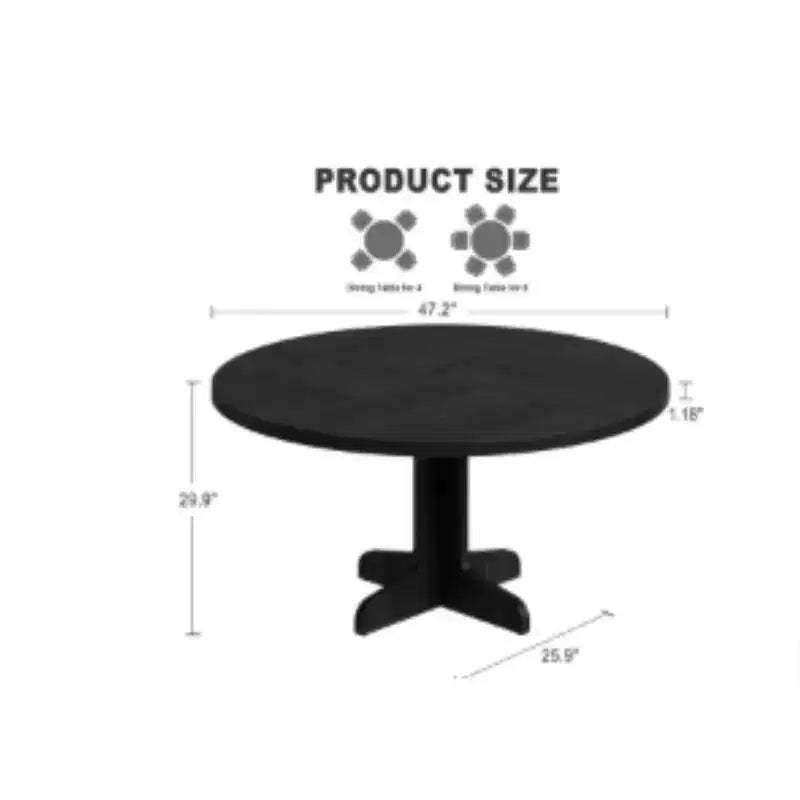 Table à manger ronde noire avec pieds incurvés - Construction en panneaux de bois adaptée à la salle à manger