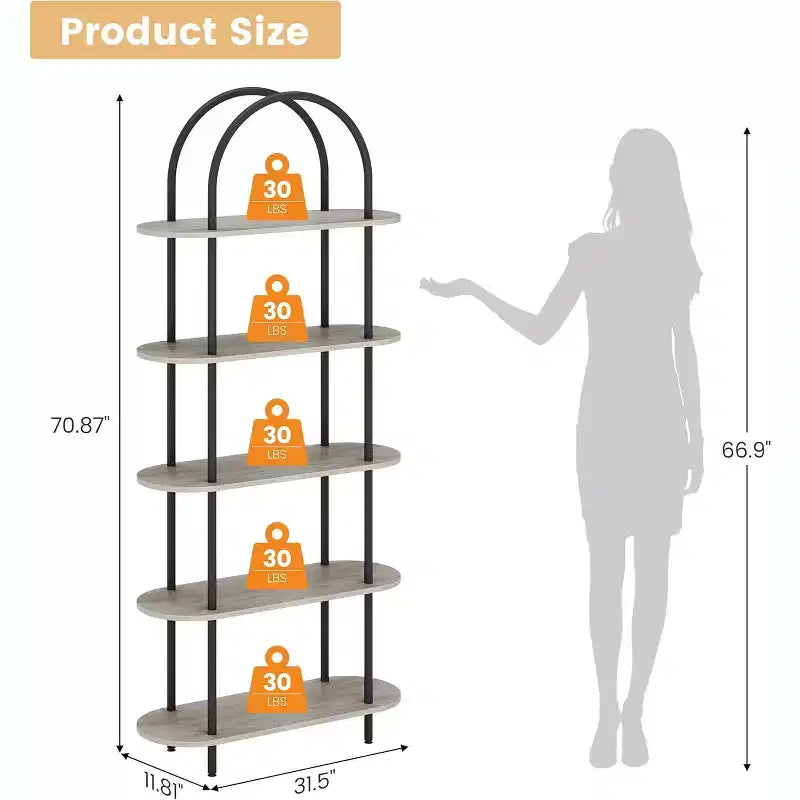 71 Étagère à livres pliable en métal à 5 niveaux, bibliothèque portable autoportante, organisateur de rangement pour la maison, le bureau, le salon