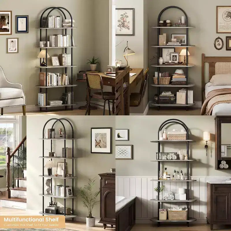 71 Étagère à livres pliable en métal à 5 niveaux, bibliothèque portable autoportante, organisateur de rangement pour la maison, le bureau, le salon