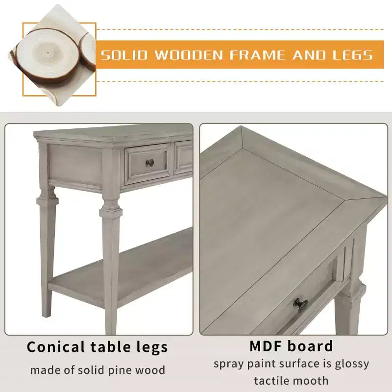 Console d'entrée de ferme avec tiroirs de rangement et étagère inférieure – Bois et MDF