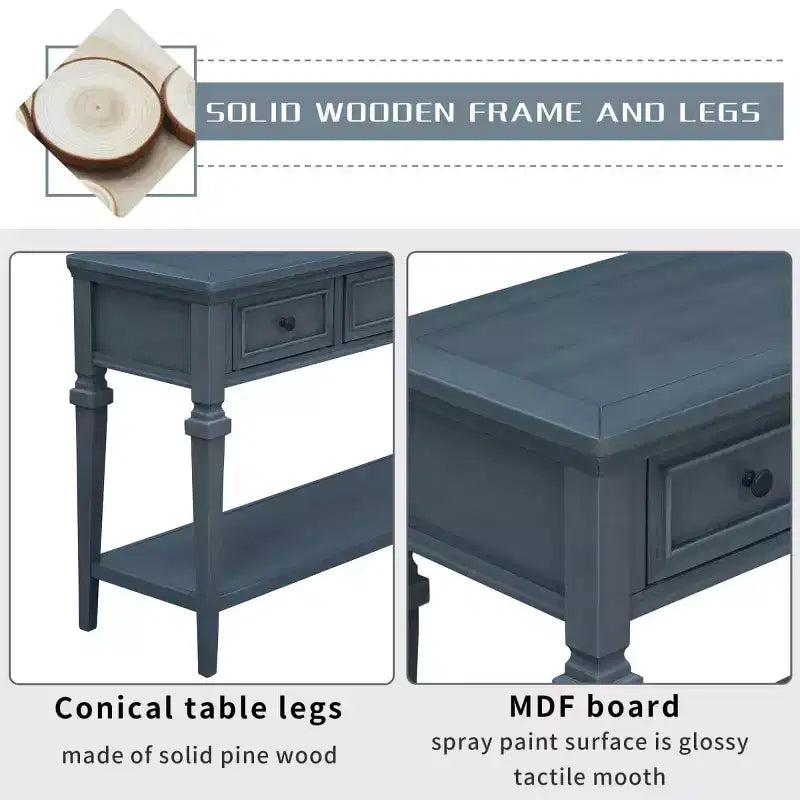 Console d'entrée de ferme avec tiroirs de rangement et étagère inférieure – Bois et MDF