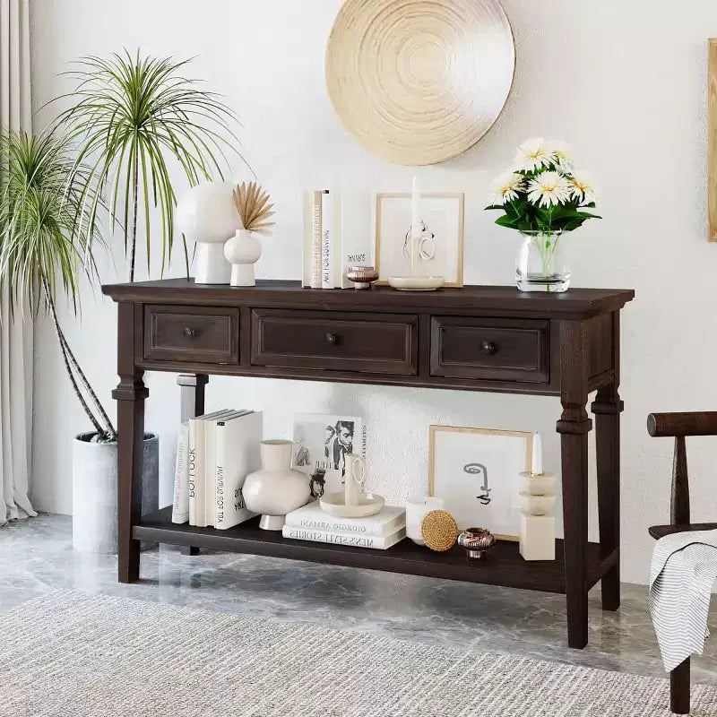 Console d'entrée de ferme avec tiroirs de rangement et étagère inférieure – Bois et MDF