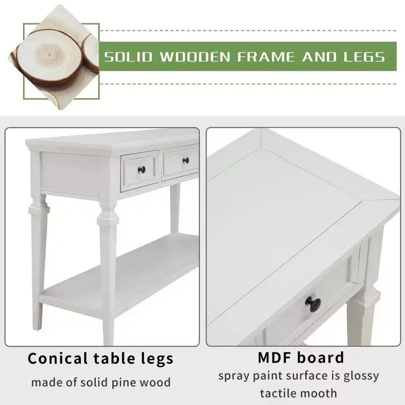 Console d'entrée de ferme avec tiroirs de rangement et étagère inférieure – Bois et MDF