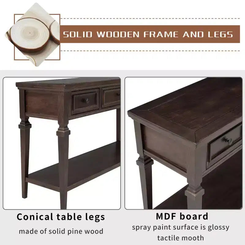 Console d'entrée de ferme avec tiroirs de rangement et étagère inférieure – Bois et MDF