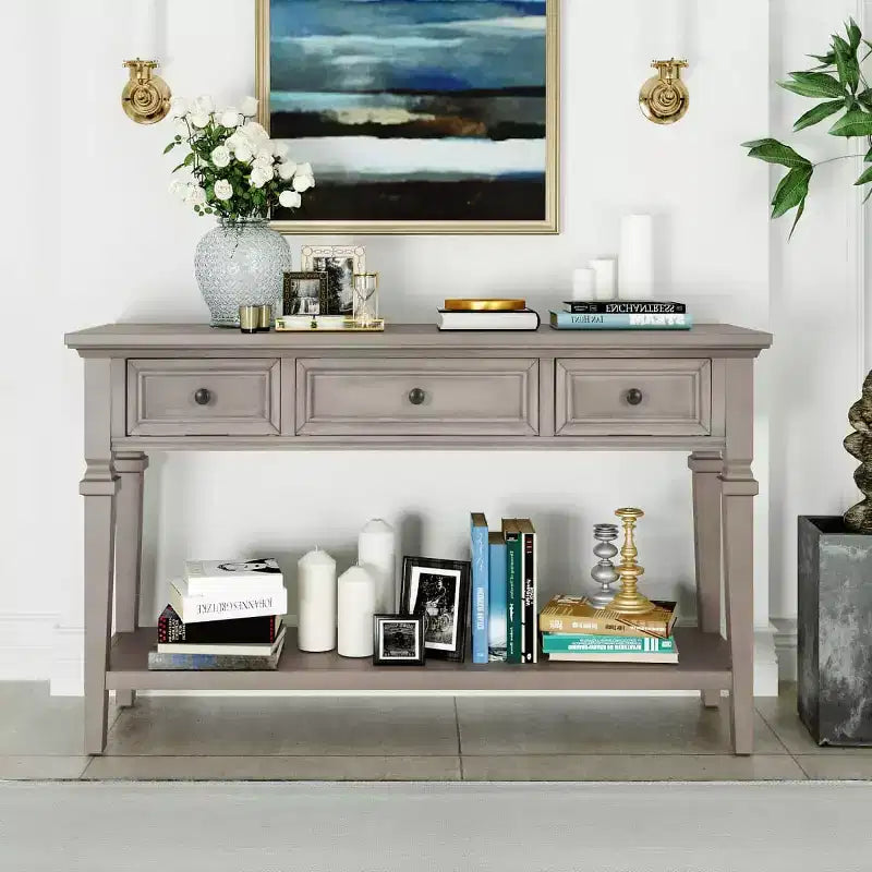 Console d'entrée de ferme avec tiroirs de rangement et étagère inférieure – Bois et MDF