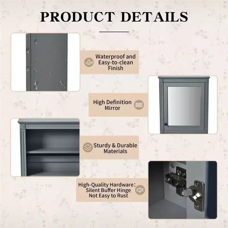 Armoire de toilette rectangulaire de 61 cm (24 po) de largeur x 68,6 cm (27 po) de hauteur, à montage en surface, avec miroir