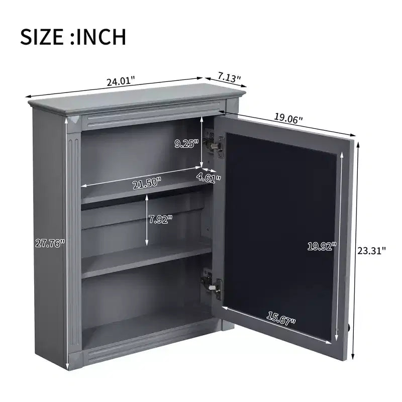 Armoire de toilette rectangulaire de 61 cm (24 po) de largeur x 68,6 cm (27 po) de hauteur, à montage en surface, avec miroir