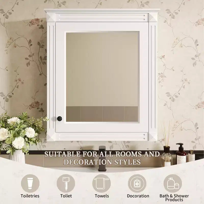 Armoire de toilette rectangulaire de 61 cm (24 po) de largeur x 68,6 cm (27 po) de hauteur, à montage en surface, avec miroir