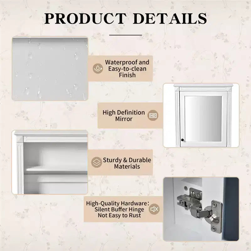 Armoire de toilette rectangulaire de 61 cm (24 po) de largeur x 68,6 cm (27 po) de hauteur, à montage en surface, avec miroir