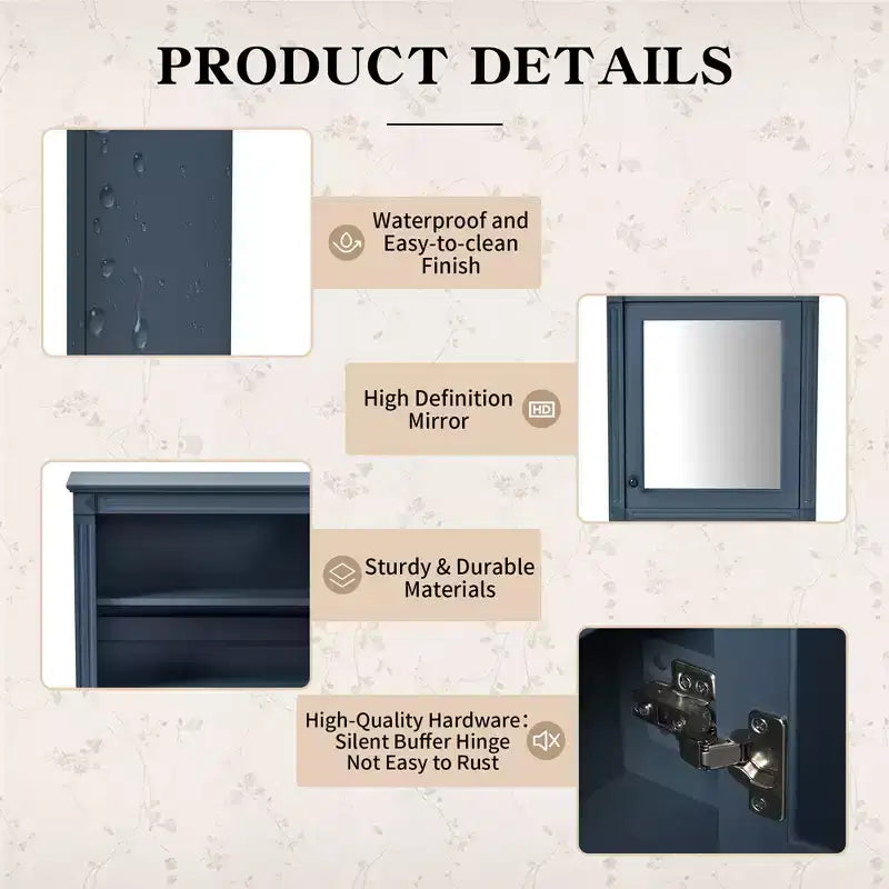 Armoire de toilette rectangulaire de 61 cm (24 po) de largeur x 68,6 cm (27 po) de hauteur, à montage en surface, avec miroir