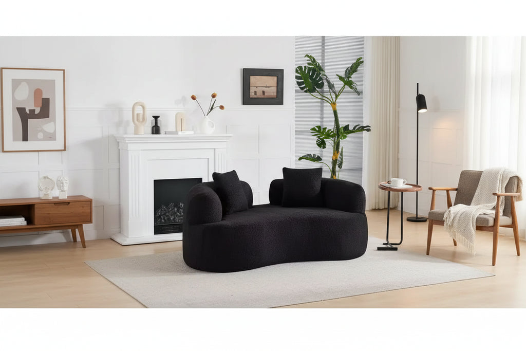 Okak Boneless Cloud Floor Sofa Curved Loveseat with Pillows,Teddy Velvet Fabric Futon Couch for Living Room,Apartments