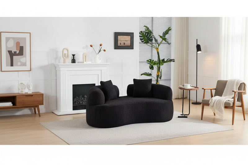 Okak Boneless Cloud Floor Sofa Curved Loveseat with Pillows,Teddy Velvet Fabric Futon Couch for Living Room,Apartments