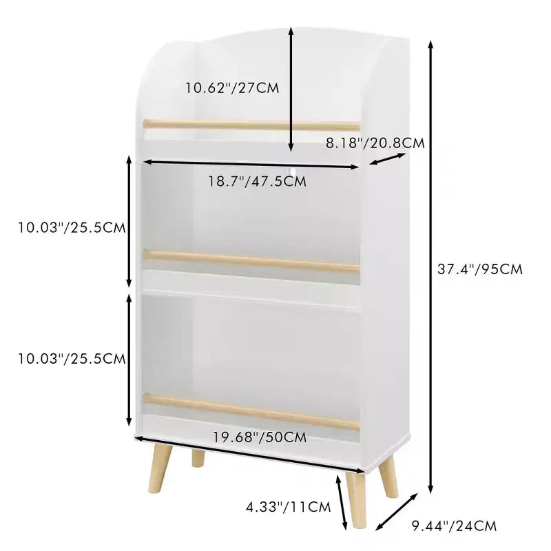 Étagère à livres pour enfants à 3 niveaux 94 cm/117 cm H – Organisateur de rangement de jouets pour tout-petits avec pieds en bois