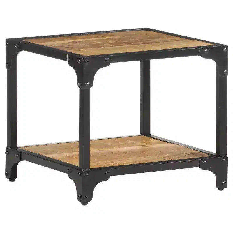 Table Basse en Bois d'Acacia Massif avec Étagère – Table d'Appoint et de Canapé pour Salon