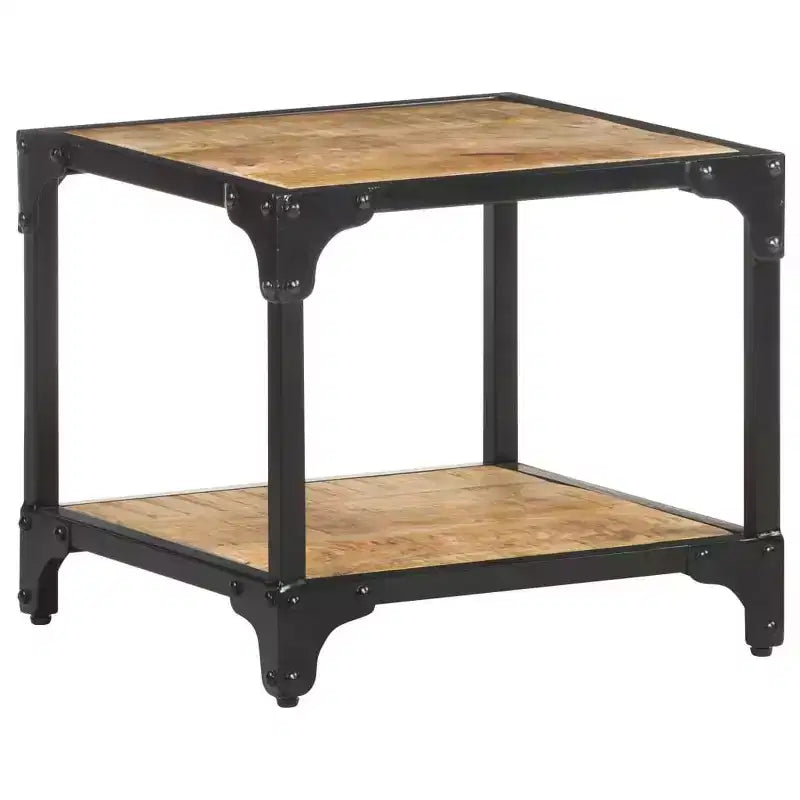 Table Basse en Bois d'Acacia Massif avec Étagère – Table d'Appoint et de Canapé pour Salon