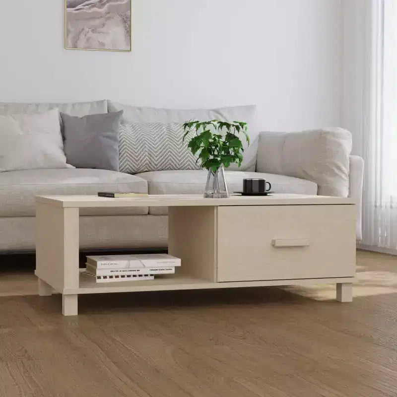 Table basse en pin massif 100 x 55 cm – Finition brun miel