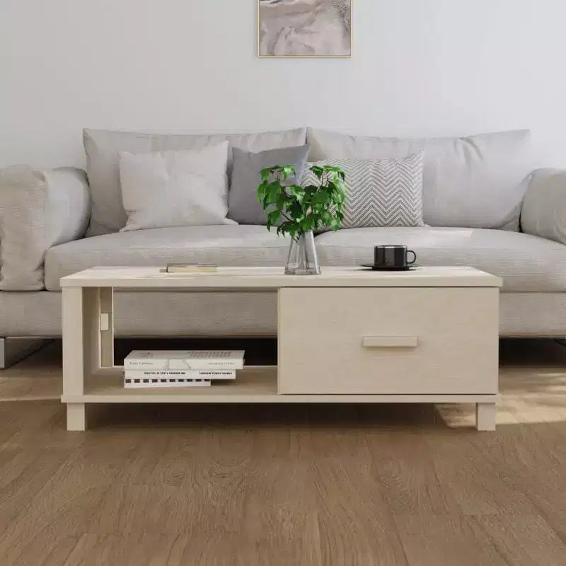 Table basse en pin massif 100 x 55 cm – Finition brun miel