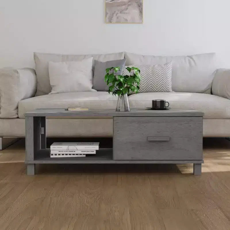 Table basse en pin massif 100 x 55 cm – Finition brun miel