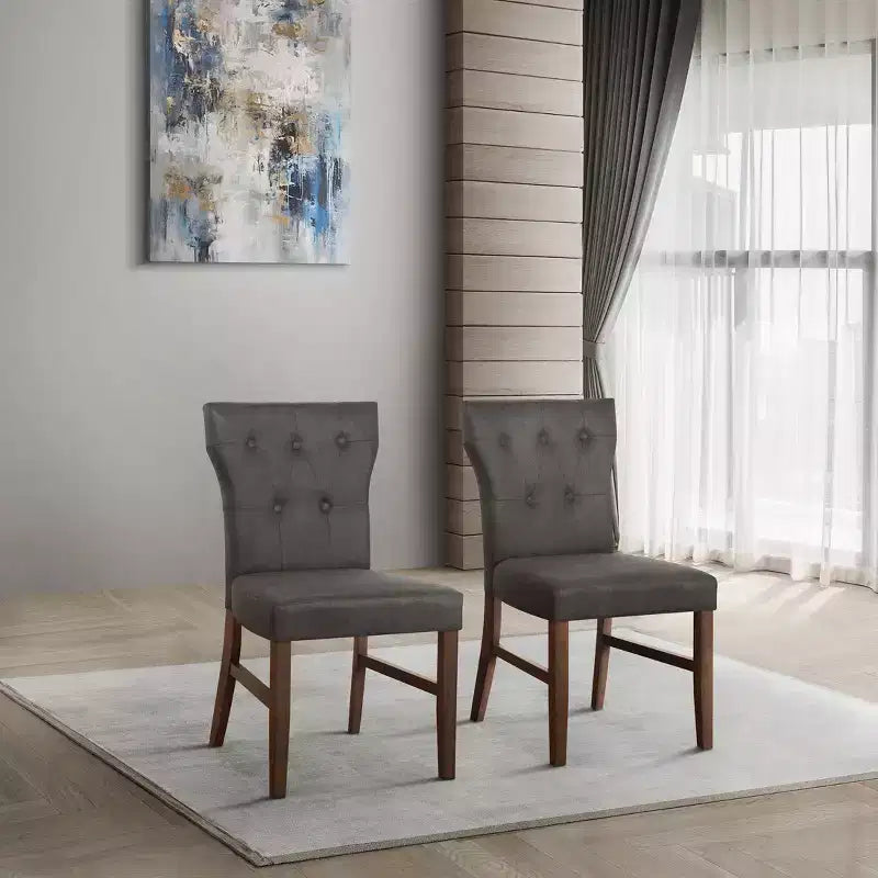Chaise de salle à manger en bois brun avec assise en lin rembourrée